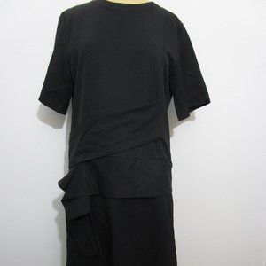 Avant Garde Asymmetric Drape Dress Short Sleeve Pocket